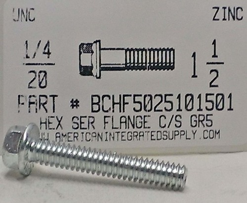 1/4-20X1-1/2 HEX SERRATED FLANGE BOLT GRADE 5 STEEL ZINC PLATED