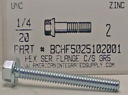 1/4-20X2 HEX SERRATED FLANGE BOLT GRADE 5 STEEL ZINC PLATED