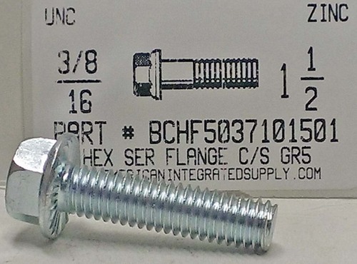 3/8-16X1-1/2 HEX SERRATED FLANGE BOLT GRADE 5 STEEL ZINC PLATED