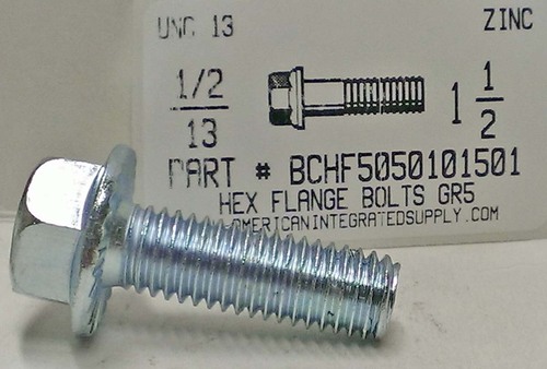 1/2-13X1-1/2 HEX SERRATED FLANGE BOLT GRADE 5 STEEL ZINC PLATED