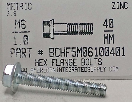 M6-1.00X40MM HEX SERRATED FLANGE HEAD SCREW 8.8 STEEL ZINC PLATED