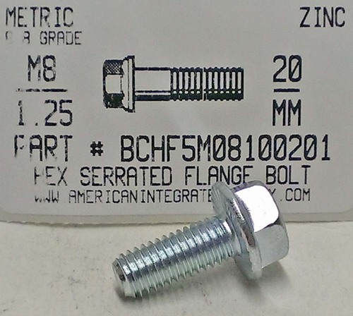 M8-1.25X20mm HEX SERRATED FLANGE HEAD CAP SCREW 8.8 STEEL ZINC PLATED