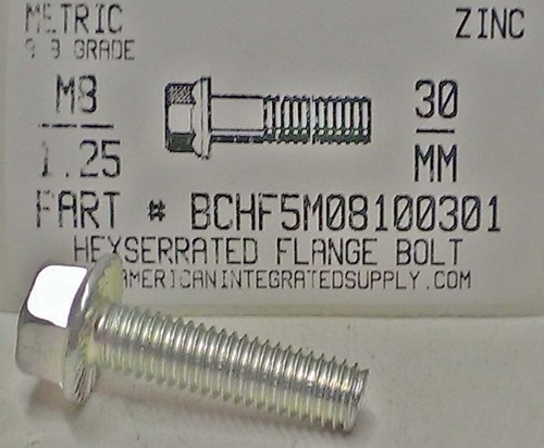 M8-1.25X30mm HEX SERRATED FLANGE HEAD CAP SCREW 8.8 STEEL ZINC PLATED