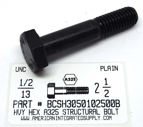 1/2-13X2-1/2 HEAVY HEX A325 STRUC BOLT STEEL PLAIN