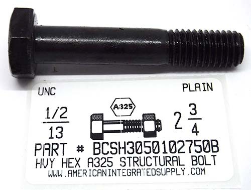 1/2-13X2-3/4 HEAVY HEX A325 STRUCTURAL BOLT STEEL PLAIN