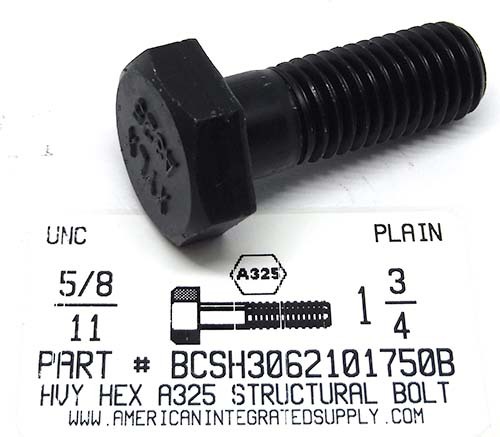 5/8-11X1-3/4 HEAVY HEX A325 STRUCTURAL BOLT STEEL PLAIN