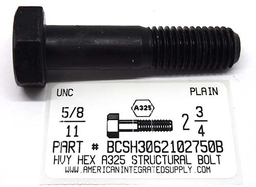 5/8-11X2-3/4 HEAVY HEX A325 STRUCTURAL BOLT STEEL PLAIN