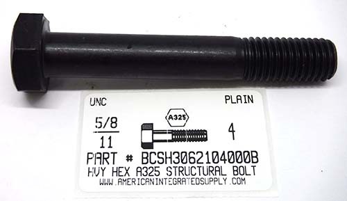 5/8-11X4 HEAVY HEX A325 STRUCTURAL BOLT STEEL PLAIN