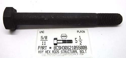 5/8-11X5-1/2 HEAVY HEX A325 STRUCTURAL BOLT STEEL PLAIN