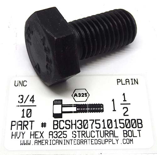 3/4-10X1-1/2 HEAVY HEX A325 STRUCTURAL BOLT STEEL PLAIN