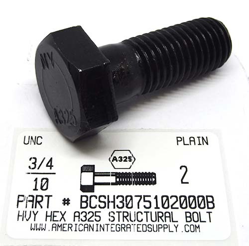 3/4-10X2 HEAVY HEX A325 STRUCTURAL BOLT STEEL PLAIN