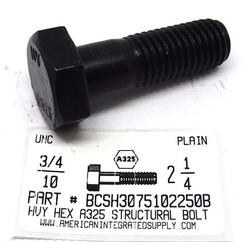 3/4-10X2-1/4 HEAVY HEX A325 STRUCTURAL BOLT STEEL PLAIN