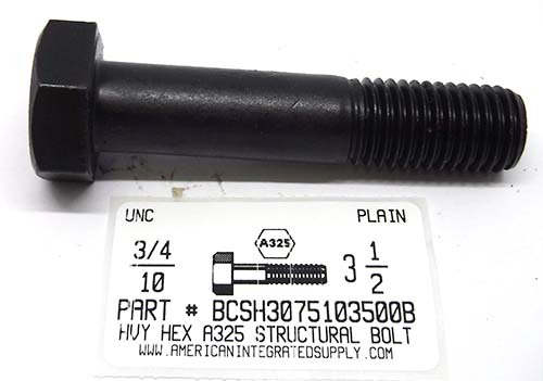 3/4-10X3-1/2 HEAVY HEX A325 STRUCTURAL BOLT STEEL PLAIN