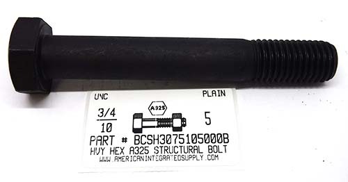 3/4-10X5 HEAVY HEX A325 STRUCTURAL BOLT STEEL PLAIN