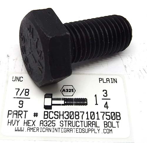 7/8-9X1-3/4 HEAVY HEX A325 STRUCTURAL BOLT STEEL PLAIN