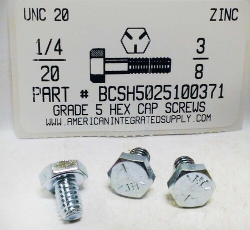 1/4-20X3/8 HEX HEAD CAP SCREW GRADE 5 STEEL ZINC PLATED