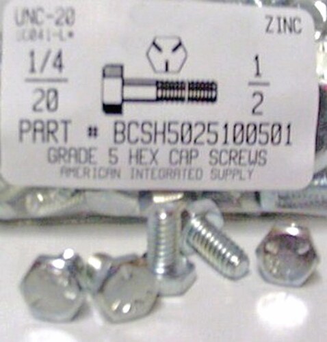 1/4-20X1/2 HEX HEAD CAP SCREW GRADE 5 STEEL ZINC PLATED