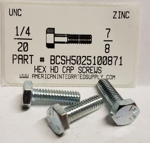 1/4-20X7/8 HEX HEAD CAP SCREW GRADE 5 STEEL ZINC PLATED