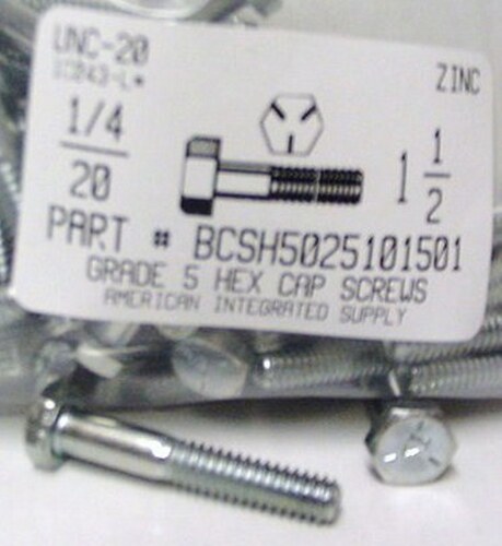 1/4-20X1-1/2 HEX HEAD CAP SCREW GRADE 5 STEEL ZINC PLATED