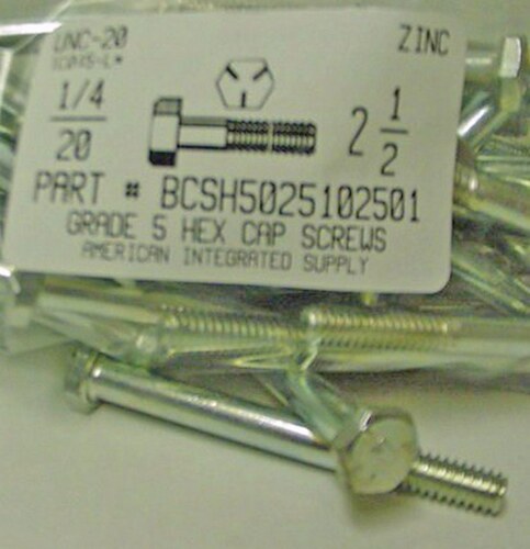 1/4-20X2-1/2 HEX HEAD CAP SCREW GRADE 5 STEEL ZINC PLATED