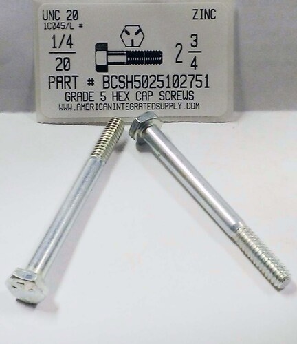 1/4-20X2-3/4 HEX HEAD CAP SCREW GRADE 5 STEEL ZINC PLATED