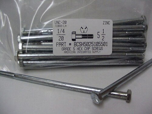 1/4-20X5-1/2 HEX HEAD CAP SCREW GRADE 5 STEEL ZINC PLATED