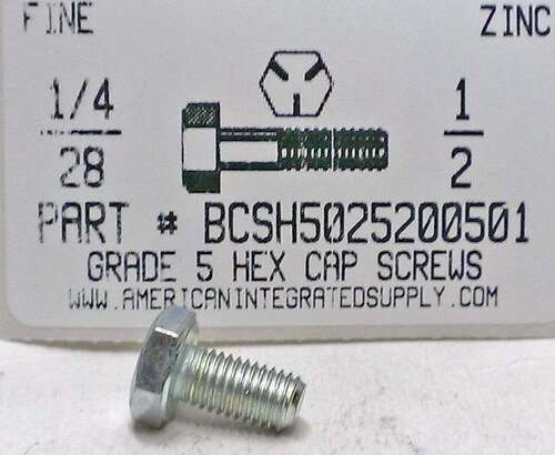 1/4-28X1/2 HEX HEAD CAP SCREW GRADE 5 STEEL ZINC PLATED