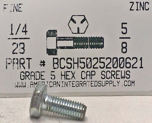 1/4-28X5/8 HEX HEAD CAP SCREW GRADE 5 STEEL ZINC PLATED