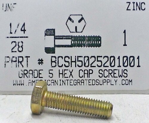 1/4-28X1 HEX HEAD CAP SCREW GRADE 5 STEEL ZINC PLATED