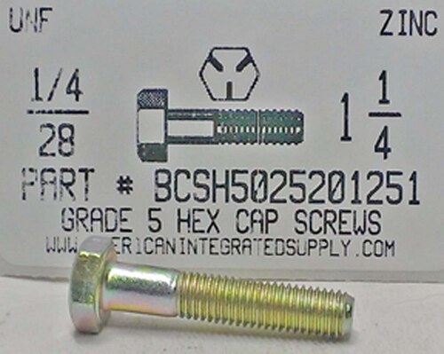 1/4-28X1-1/4 HEX HEAD CAP SCREW GRADE 5 STEEL ZINC PLATED