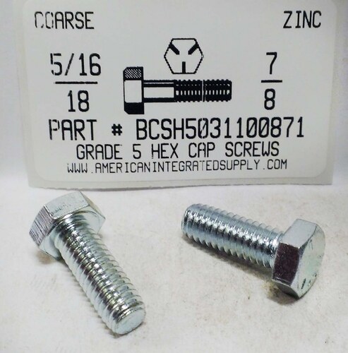 5/16-18X7/8 HEX HEAD CAP SCREW GRADE 5 STEEL ZINC PLATED