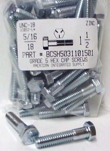 5/16-18X1-1/2 HEX HEAD CAP SCREW GRADE 5 STEEL ZINC PLATED