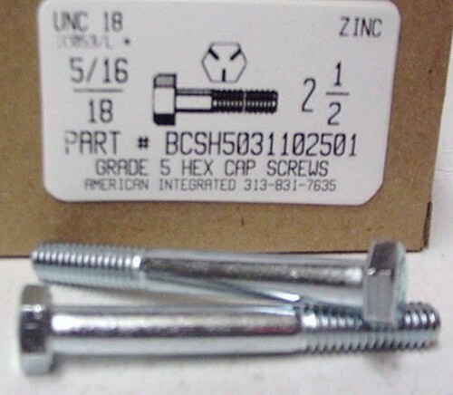 5/16-18X2-1/2 HEX HEAD CAP SCREW GRADE 5 STEEL ZINC PLATED