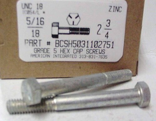 5/16-18X2-3/4 HEX HEAD CAP SCREW GRADE 5 STEEL ZINC PLATED