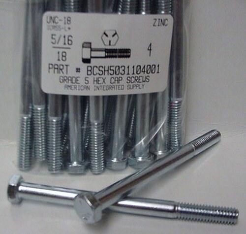 5/16-18X4 HEX HEAD CAP SCREW GRADE 5 STEEL ZINC PLATED