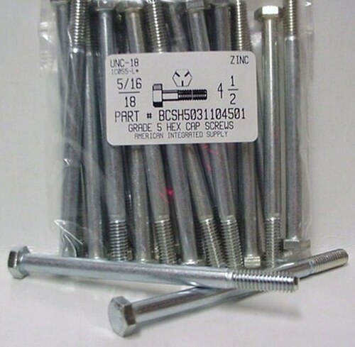 5/16-18X4-1/2 HEX HEAD CAP SCREW GRADE 5 STEEL ZINC PLATED