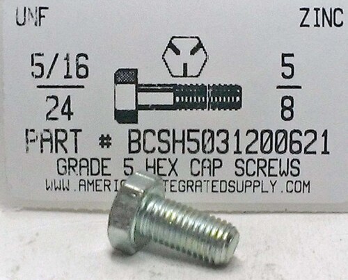 5/16-24X5/8 HEX HEAD CAP SCREW GRADE 5 STEEL ZINC PLATED