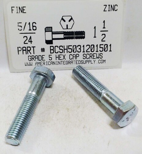 5/16-24X1-1/2 HEX HEAD CAP SCREW GRADE 5 STEEL ZINC PLATED