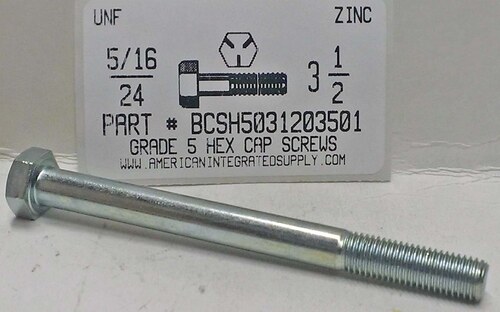 5/16-24X3-1/2 HEX HEAD CAP SCREW GRADE 5 STEEL ZINC PLATED