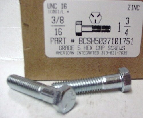 3/8-16X1-3/4 HEX HEAD CAP SCREW GRADE 5 STEEL ZINC PLATED