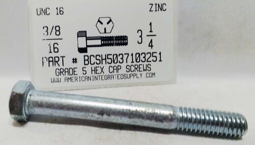 3/8-16X3-1/4 HEX HEAD CAP SCREW GRADE 5 STEEL ZINC PLATED