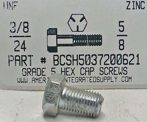 3/8-24X5/8 HEX HEAD CAP SCREW GRADE 5 STEEL ZINC PLATED