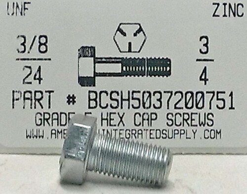 3/8-24X3/4 HEX HEAD CAP SCREW GRADE 5 STEEL ZINC PLATED