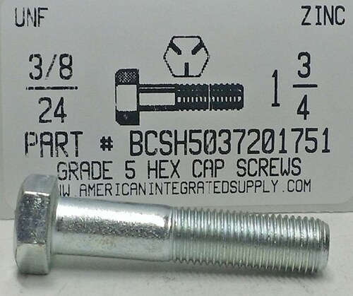 3/8-24X1-3/4 HEX HEAD CAP SCREW GRADE 5 STEEL ZINC PLATED