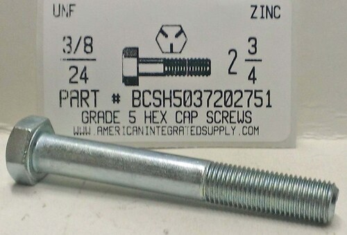 3/8-24X2-3/4 HEX HEAD CAP SCREW GRADE 5 STEEL ZINC PLATED