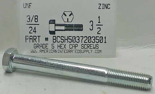 3/8-24X3-1/2 HEX HEAD CAP SCREW GRADE 5 STEEL ZINC PLATED