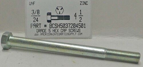 3/8-24X4-1/2 HEX HEAD CAP SCREW GRADE 5 STEEL ZINC PLATED