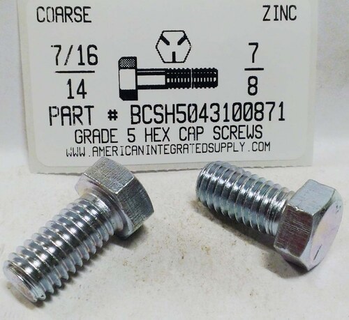 7/16-14X7/8 HEX HEAD CAP SCREW GRADE 5 STEEL ZINC PLATED