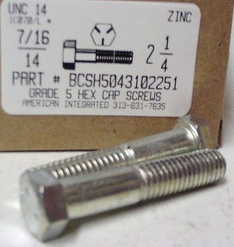 7/16-14X2-1/4 HEX HEAD CAP SCREW GRADE 5 STEEL ZINC PLATED