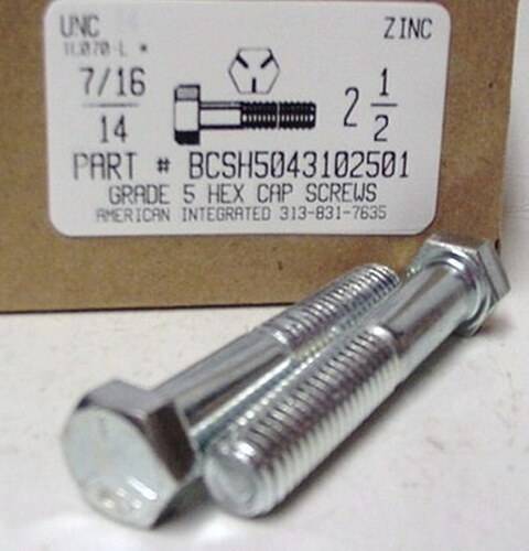 7/16-14X2-1/2 HEX HEAD CAP SCREW GRADE 5 STEEL ZINC PLATED